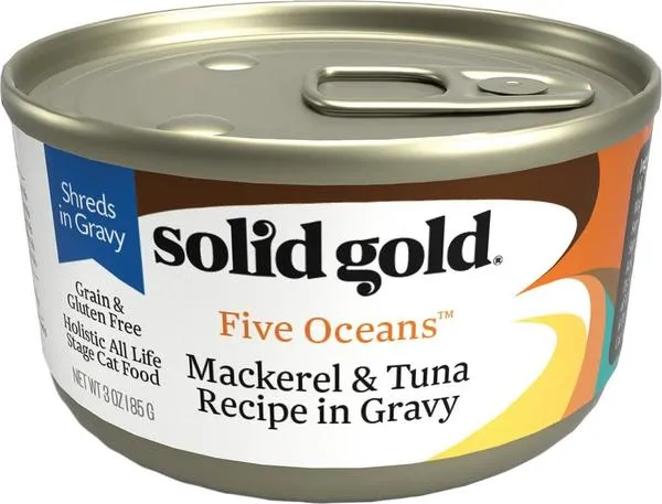 Solid Gold Five Oceans Grain Free Mackerel & Tuna in Gravy Recipe Canned Cat Food grain free cat food, no grain dry cat food