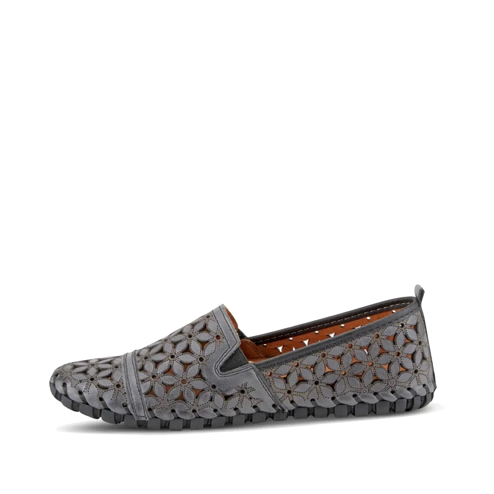 Spring Step Women's Flowerflow Slip On Flat in Charcoal