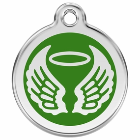 Stainless Steel And Enamel Angel Wings Green Dog ID Tag