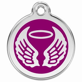 Stainless Steel And Enamel Angel Wings Purple Dog ID Tag