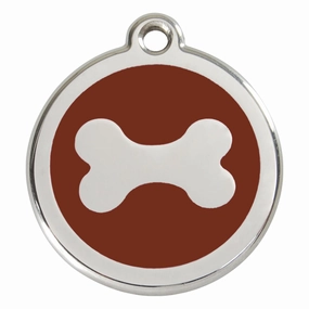 Stainless Steel And Enamel Bone Brown Dog ID Tag