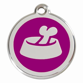 Stainless Steel And Enamel Bone In Bowl Purple Dog ID Tag