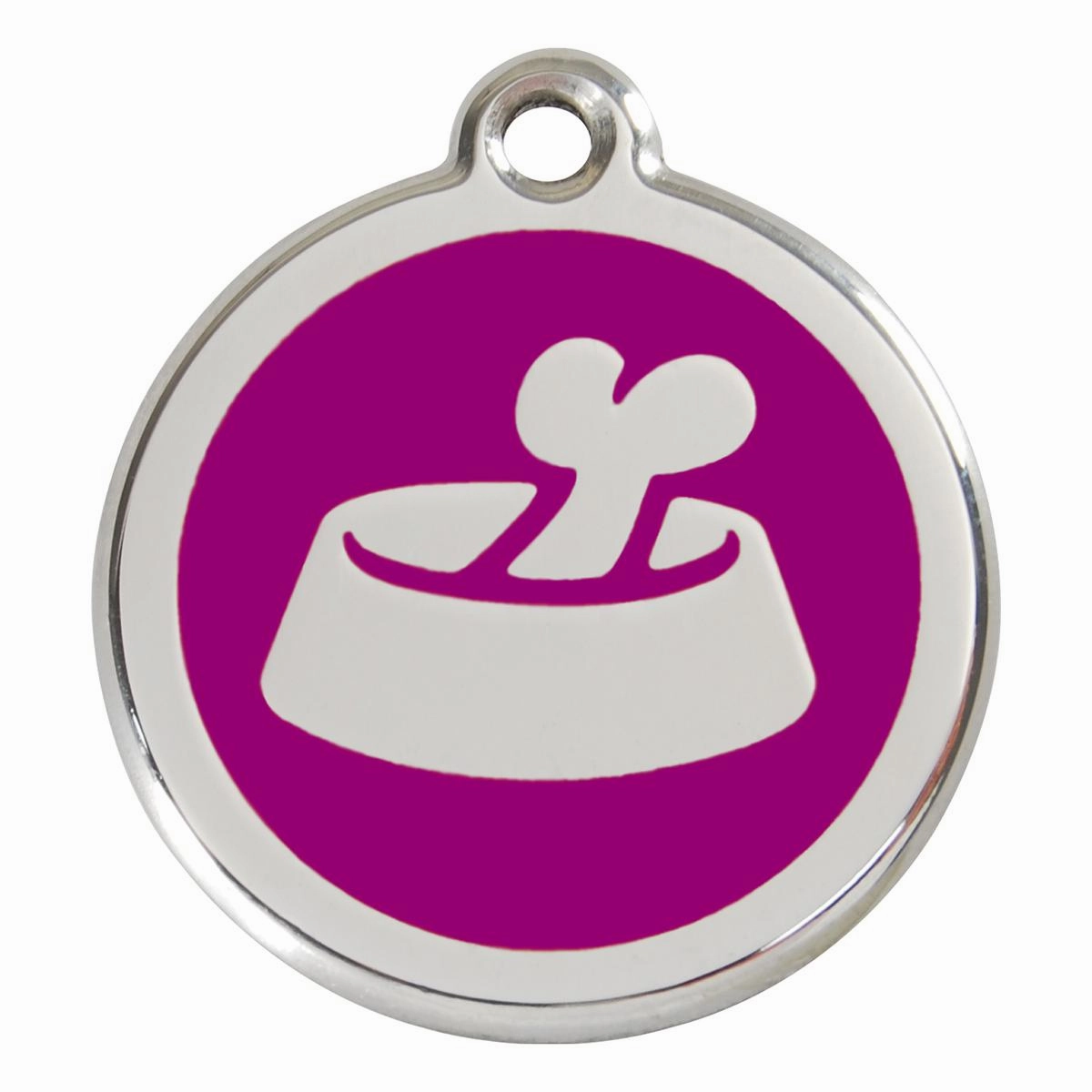 Stainless Steel And Enamel Bone In Bowl Purple Dog ID Tag