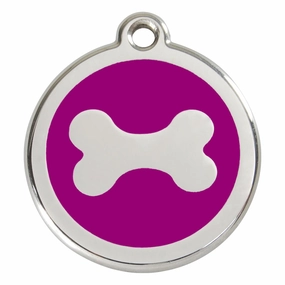 Stainless Steel And Enamel Bone Purple Dog ID Tag