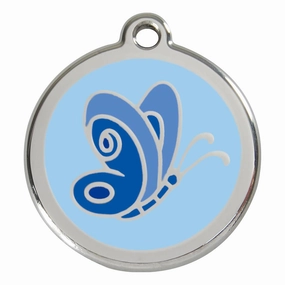 Stainless Steel And Enamel Butterfly Blue Dog ID Tag