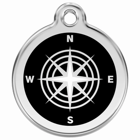 Stainless Steel And Enamel Compass Black Dog ID Tag