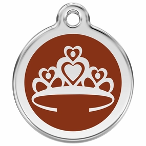 Stainless Steel And Enamel Crown Brown Dog ID Tag