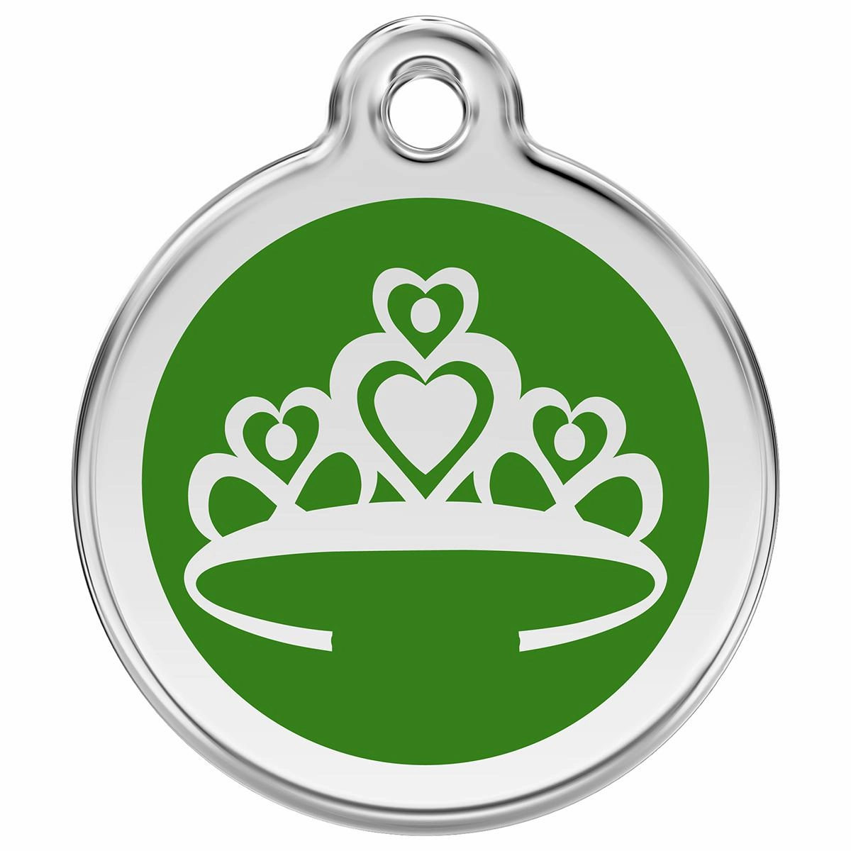 Stainless Steel And Enamel Crown Green Dog ID Tag