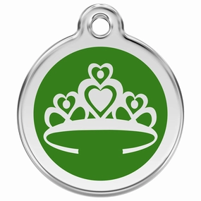 Stainless Steel And Enamel Crown Green Dog ID Tag