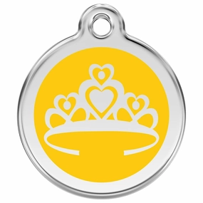 Stainless Steel And Enamel Crown Yellow Dog ID Tag