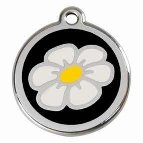 Stainless Steel And Enamel Daisy Black Dog ID Tag