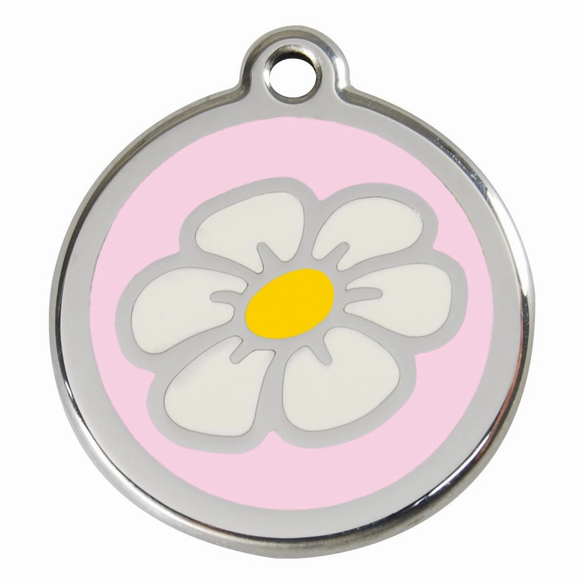 Stainless Steel And Enamel Daisy Pink Dog ID Tag