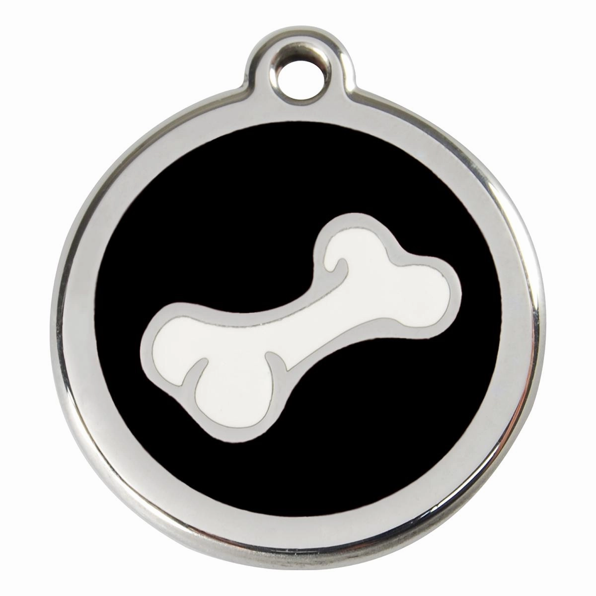 Stainless Steel And Enamel Diagonal Bone Black Dog ID Tag
