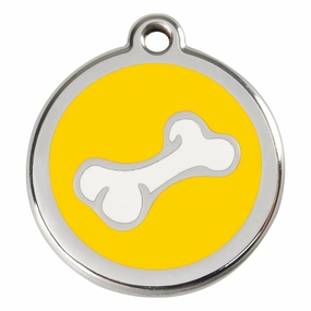 Stainless Steel And Enamel Diagonal Bone Yellow Dog ID Tag