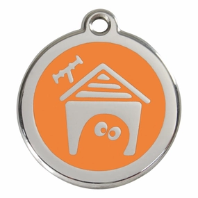 Stainless Steel And Enamel Dog House Orange Dog ID Tag
