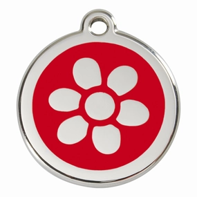 Stainless Steel And Enamel Flower Red Dog ID Tag
