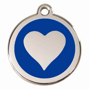 Stainless Steel And Enamel Heart Dark Blue Dog ID Tag