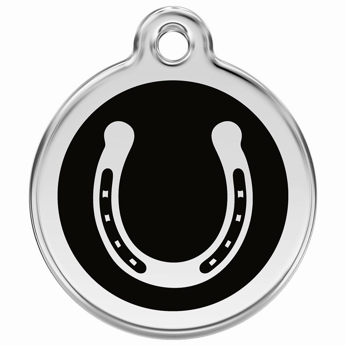 Stainless Steel And Enamel Horseshoe Black Dog ID Tag