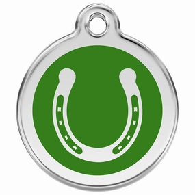 Stainless Steel And Enamel Horseshoe Green Dog ID Tag