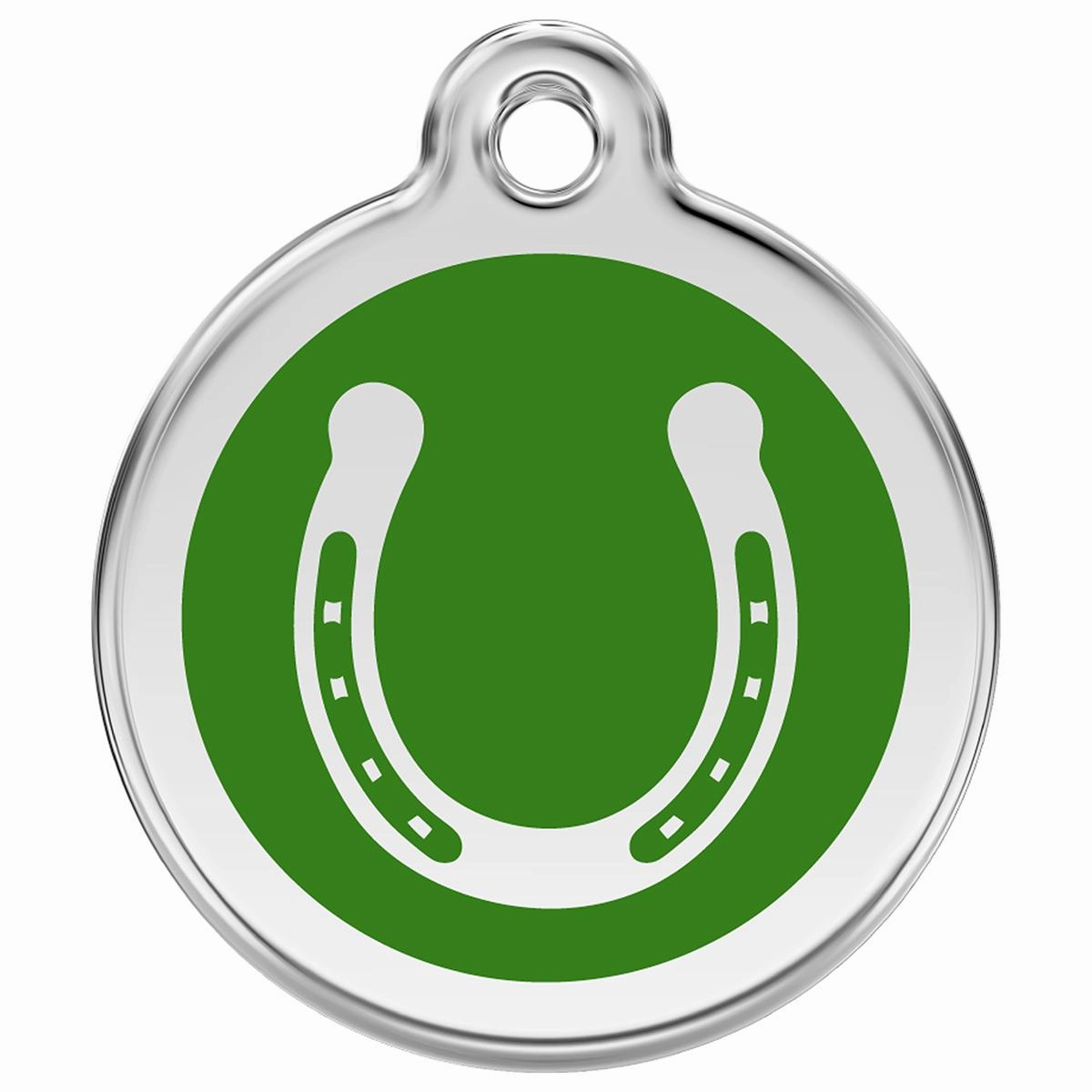 Stainless Steel And Enamel Horseshoe Green Dog ID Tag