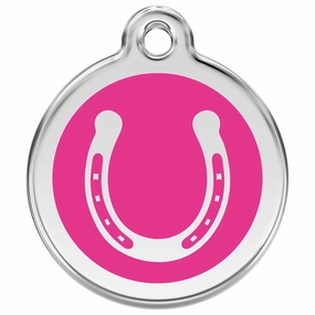 Stainless Steel And Enamel Horseshoe Hot Pink Dog ID Tag