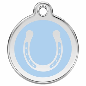 Stainless Steel And Enamel Horseshoe Light Blue Dog ID Tag