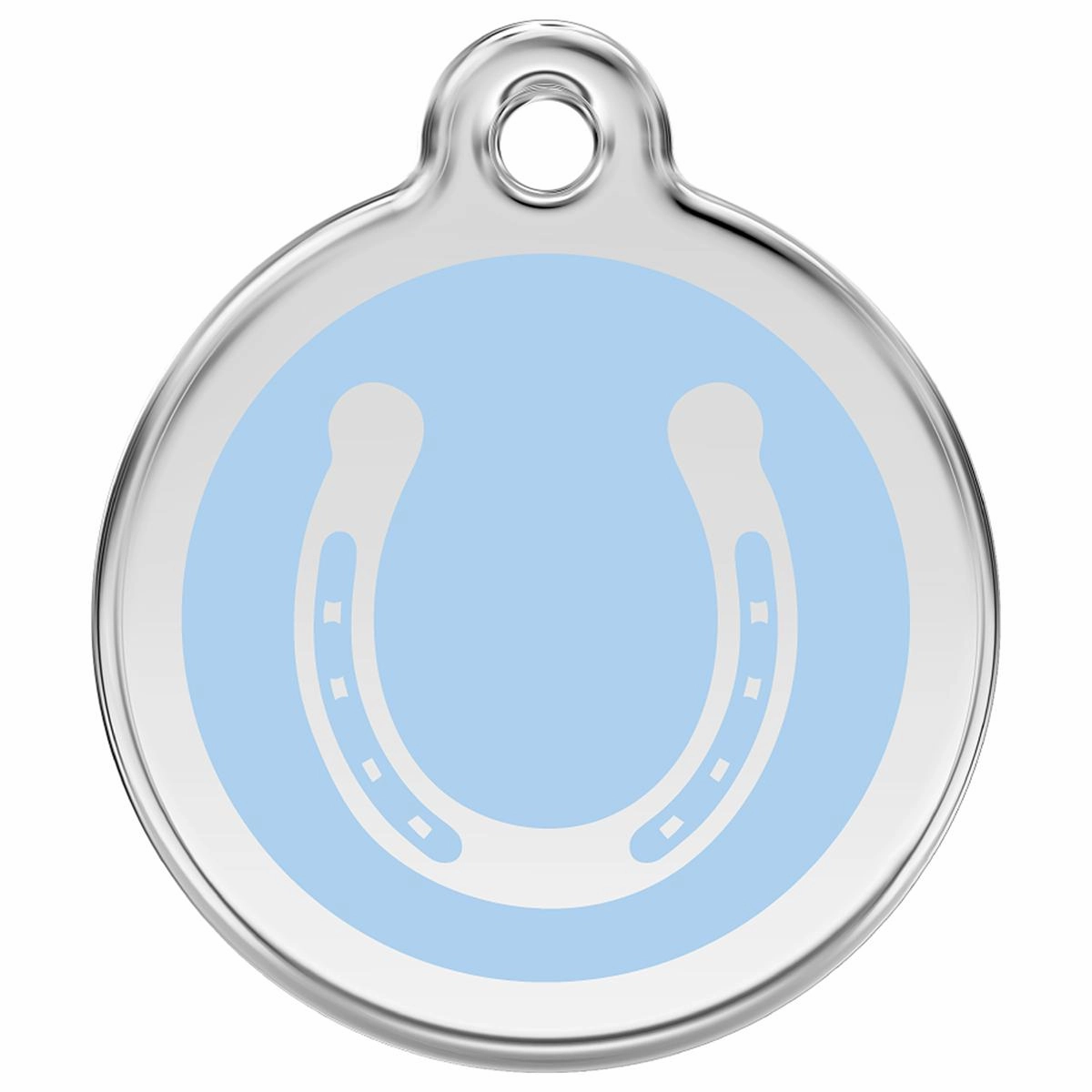 Stainless Steel And Enamel Horseshoe Light Blue Dog ID Tag