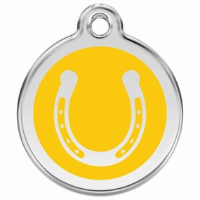 Stainless Steel And Enamel Horseshoe Yellow Dog ID Tag