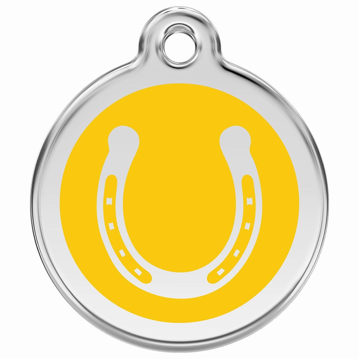 Stainless Steel And Enamel Horseshoe Yellow Dog ID Tag