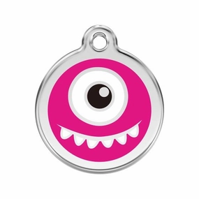 Stainless Steel And Enamel Monster Pink Dog ID Tag