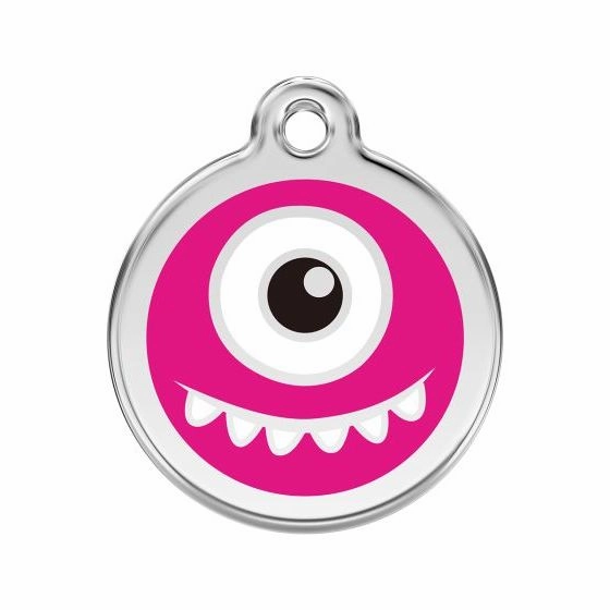 Stainless Steel And Enamel Monster Pink Dog ID Tag