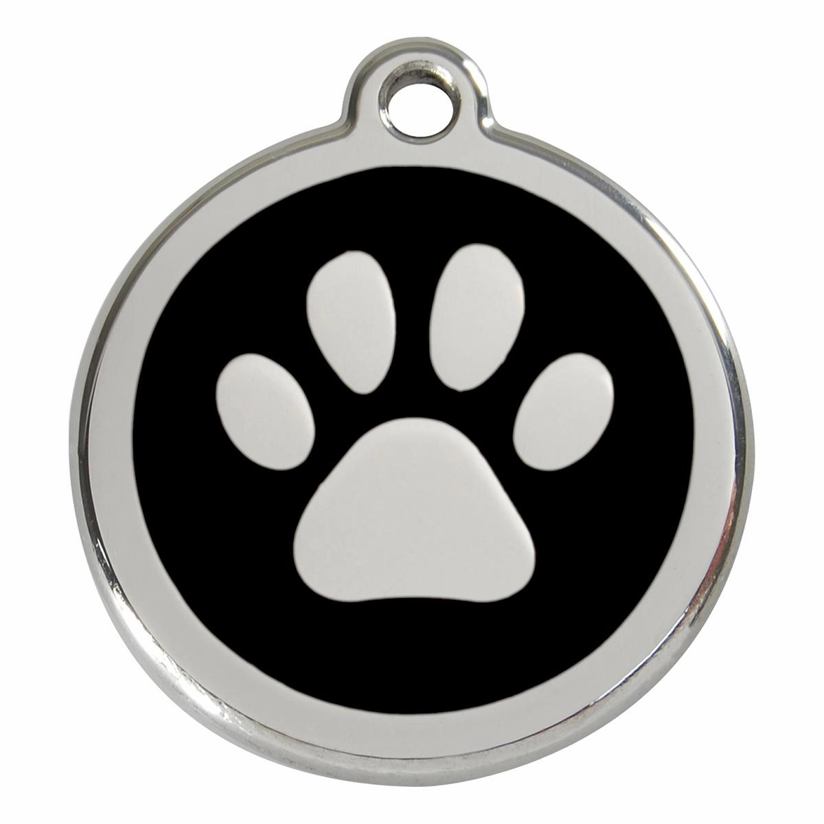 Stainless Steel And Enamel Paw Print Black Dog ID Tag