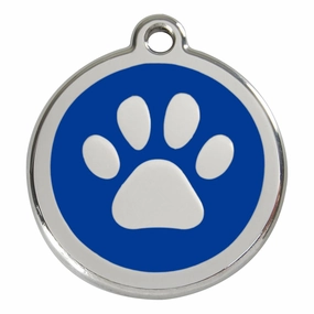 Stainless Steel And Enamel Paw Print Dark Blue Dog ID Tag
