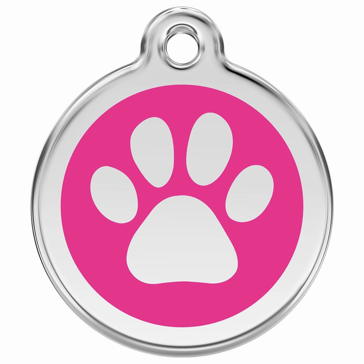 Stainless Steel And Enamel Paw Print Hot Pink Dog ID Tag