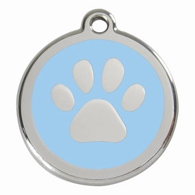 Stainless Steel And Enamel Paw Print Light Blue Dog ID Tag