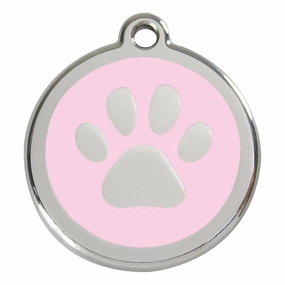 Stainless Steel And Enamel Paw Print Pink Dog ID Tag