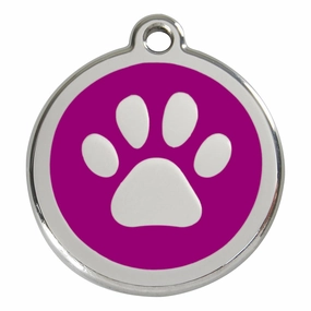 Stainless Steel And Enamel Paw Print Purple Dog ID Tag