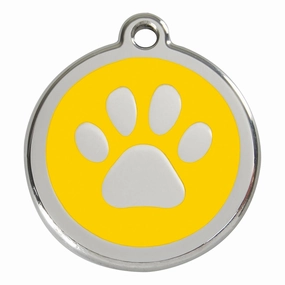 Stainless Steel And Enamel Paw Print Yellow Dog ID Tag