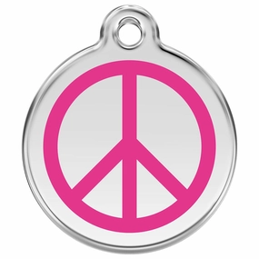 Stainless Steel And Enamel Peace Sign Hot Pink Dog ID Tag
