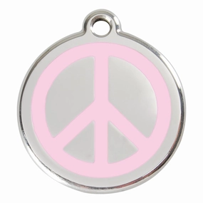 Stainless Steel And Enamel Peace Sign Pink Dog ID Tag