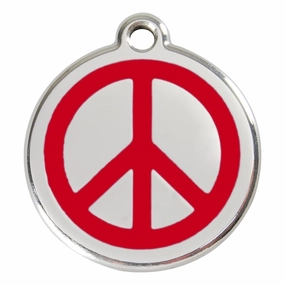 Stainless Steel And Enamel Peace Sign Red Dog ID Tag