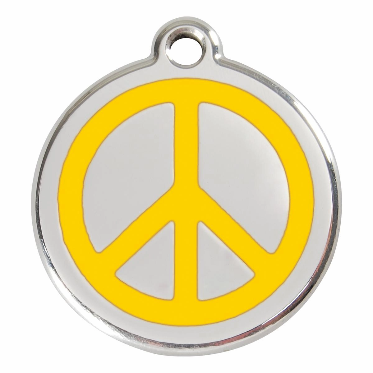 Stainless Steel And Enamel Peace Sign Yellow Dog ID Tag