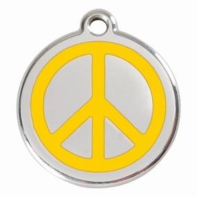 Stainless Steel And Enamel Peace Sign Yellow Dog ID Tag