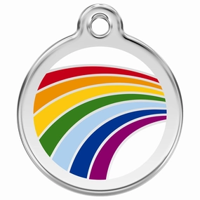 Stainless Steel And Enamel Rainbow White Dog ID Tag