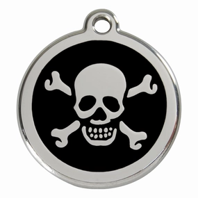 Stainless Steel And Enamel Skull And Crossbones Black Dog ID Tag