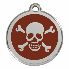 Stainless Steel And Enamel Skull And Crossbones Brown Dog ID Tag