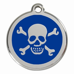 Stainless Steel And Enamel Skull And Crossbones Dark Blue Dog ID Tag