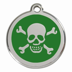 Stainless Steel And Enamel Skull And Crossbones Green Dog ID Tag