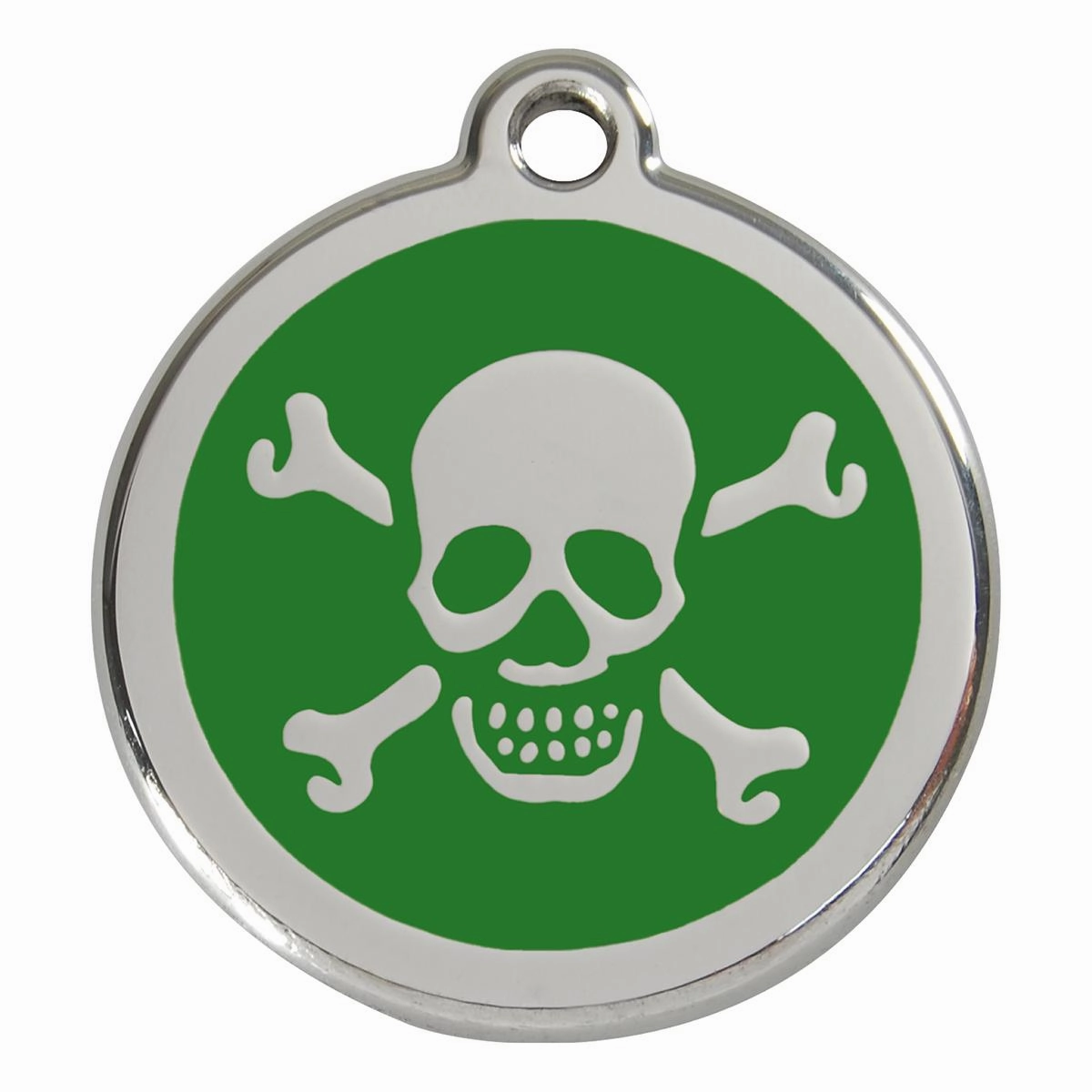 Stainless Steel And Enamel Skull And Crossbones Green Dog ID Tag