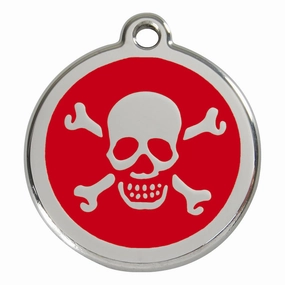 Stainless Steel And Enamel Skull And Crossbones Red Dog ID Tag